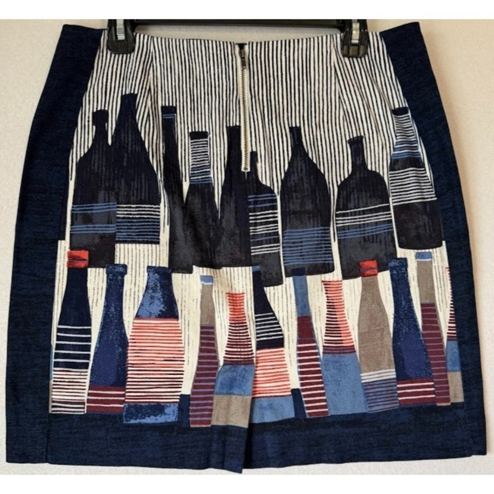 NIC+ZOE Skirt Women 10P Blue Bottle Print Pencil Stretch Artistic Knit Career - Picture 2 of 9